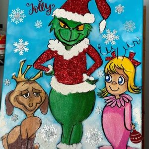 Mr. Grinch Holly Jolly acrylic painting canvas 18x24